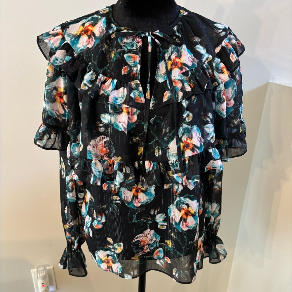 Bcbg Brand New Ruffle Floral Print Bcbg MazAzria Top in XXS.